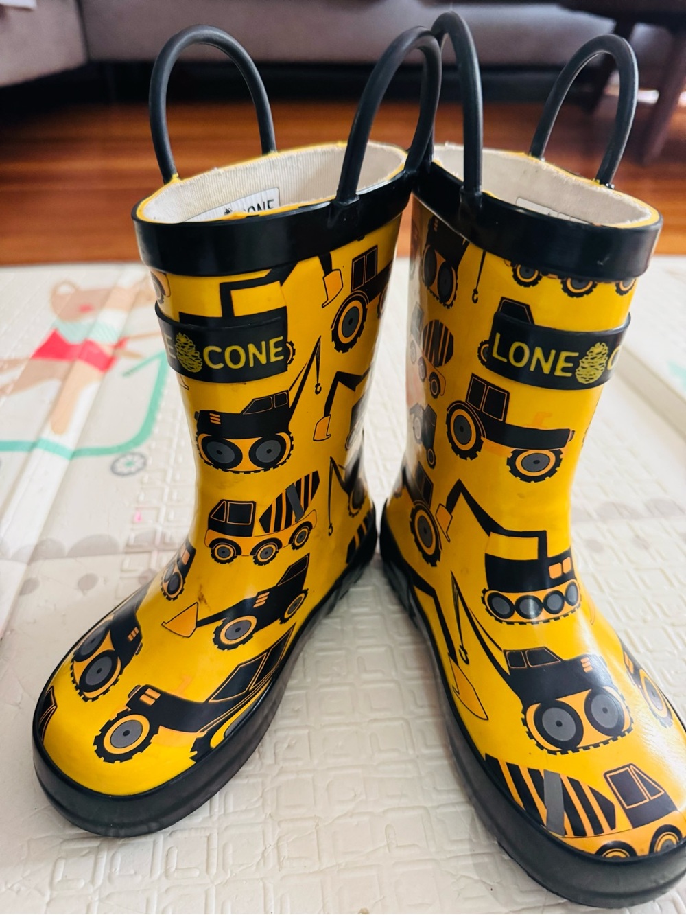 Kids Yellow Construction Truck Rain Boots by LONE